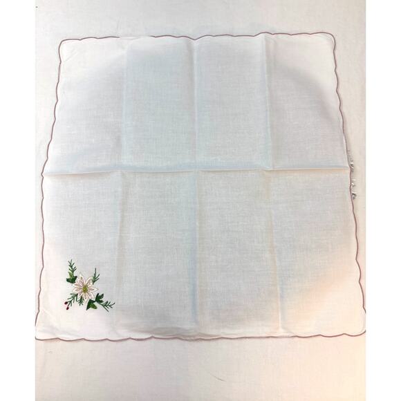 Vintage Christmas Napkins Poinsettia Design Mauve Scalloped Edge Set of Eight - Picture 4 of 6